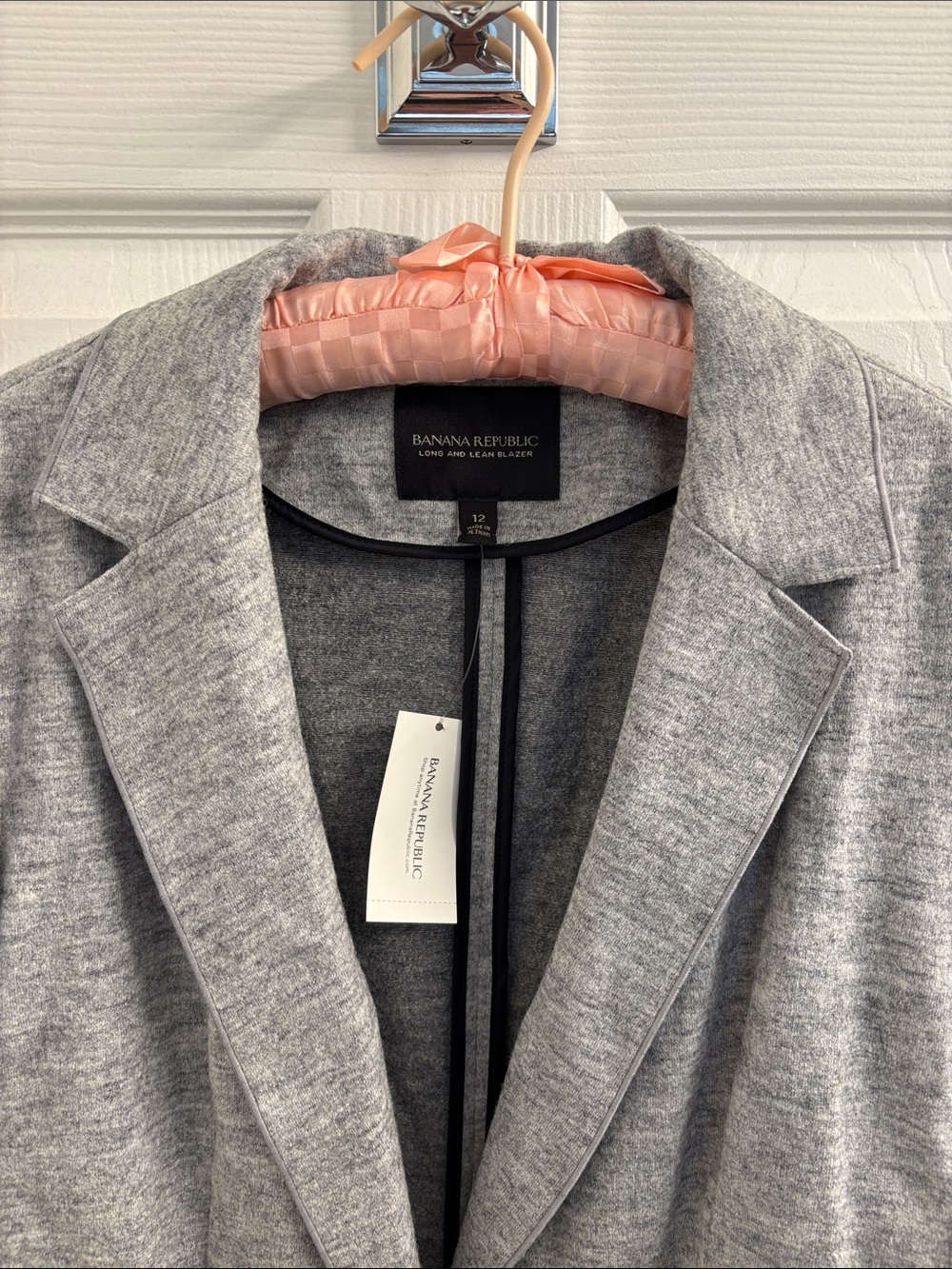 NWT Banana Republic Light Gray Knit/Wool Long and Lean Blazer - Perfect Size 12 - Picture 4 of 16